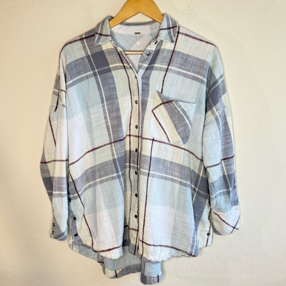 Free People Rainy Day Plaid Button Down Flannel Shirt Size XS - Picture 2 of 9